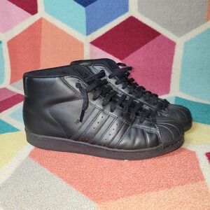 Adidas Pro Model Mens 10 Black High Top Sneakers Shell Toe Leather Size